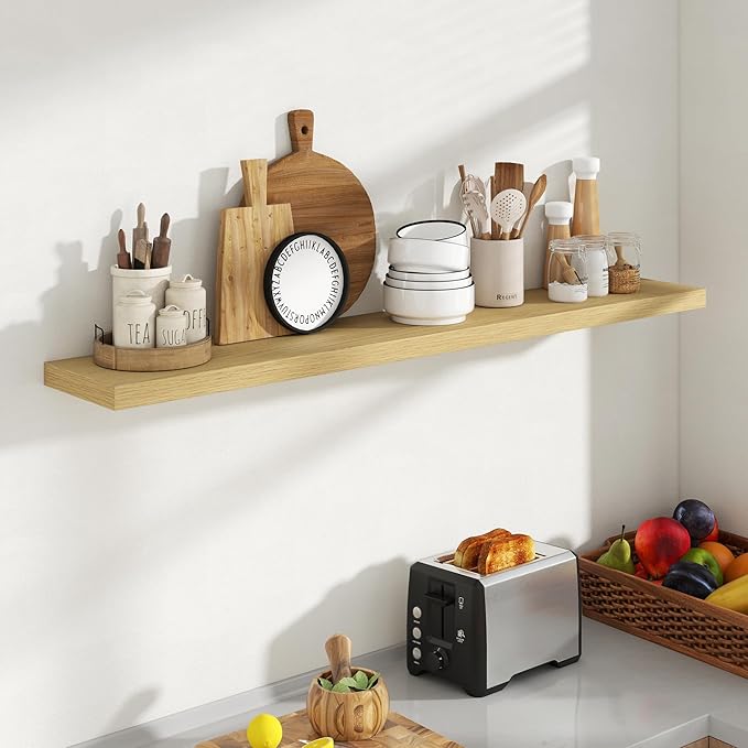 55 Inch Floating Shelves, 8 Inch Deep Floating Shelves for Wall, Hanging Shelf with Invisible Brackets, Deep Shelves for Bathroom, Bedroom, Living Room, Oak, Set of 1