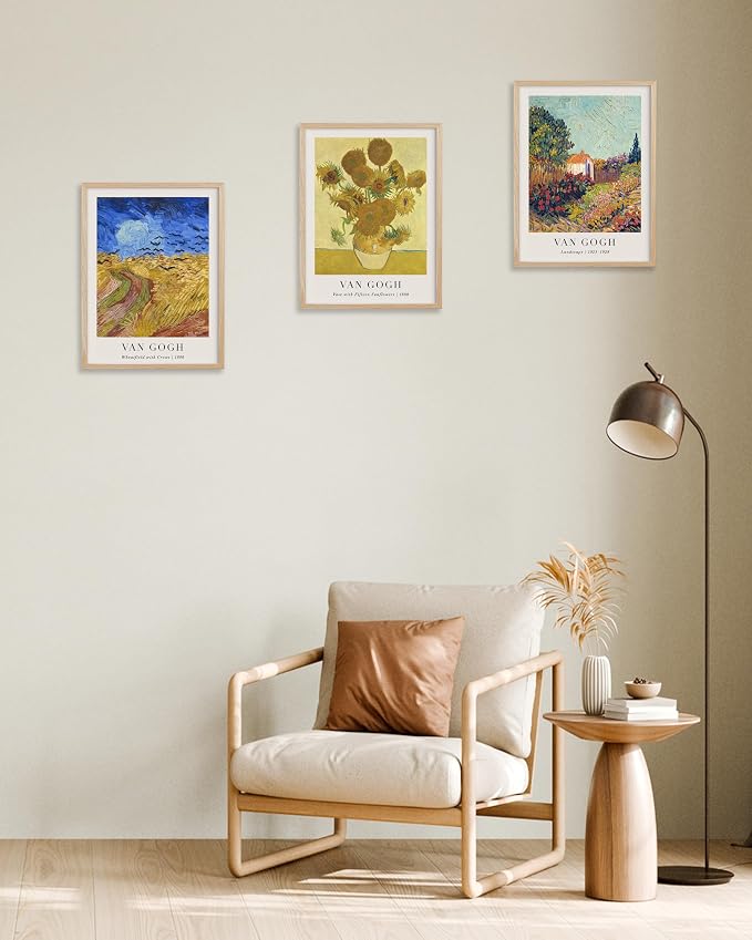 HesenDot Unframed Vincent Van Gogh Wall Art Prints Set of 3, 12x16in Classic Post-Impressionist Posters, Wheatfield and Sunflowers Canvas Print, Vintage Oil Painting Home Decor for Bedroom Living Room, Unframed