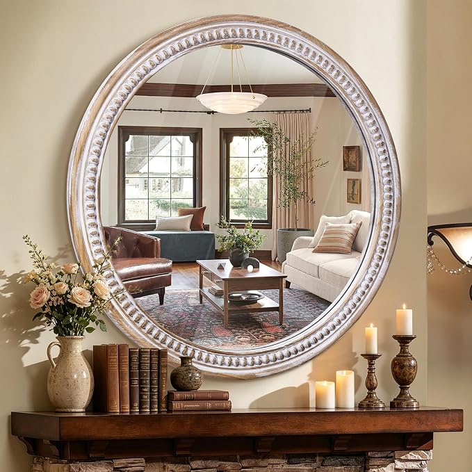 HOITUZYUS Round Wood Mirror 36 Inch Rustic Farmhouse Circle Wall Mirrors for Wall Decor, Bathroom, Vanity, Entryway Living Room