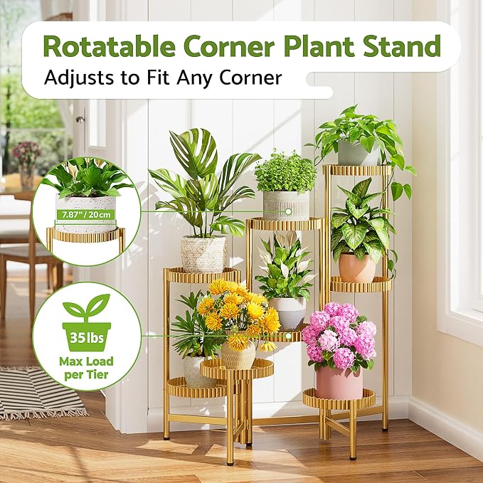 Stand Plants, 8 Tier Metal Tiered Plant Stands Indoor, Corner Flodable Plant Stand Outdoor Planter Flower Pot for Multiple Plants, Floding Display Racks for Patio Porch Balcony -GoldFloroma