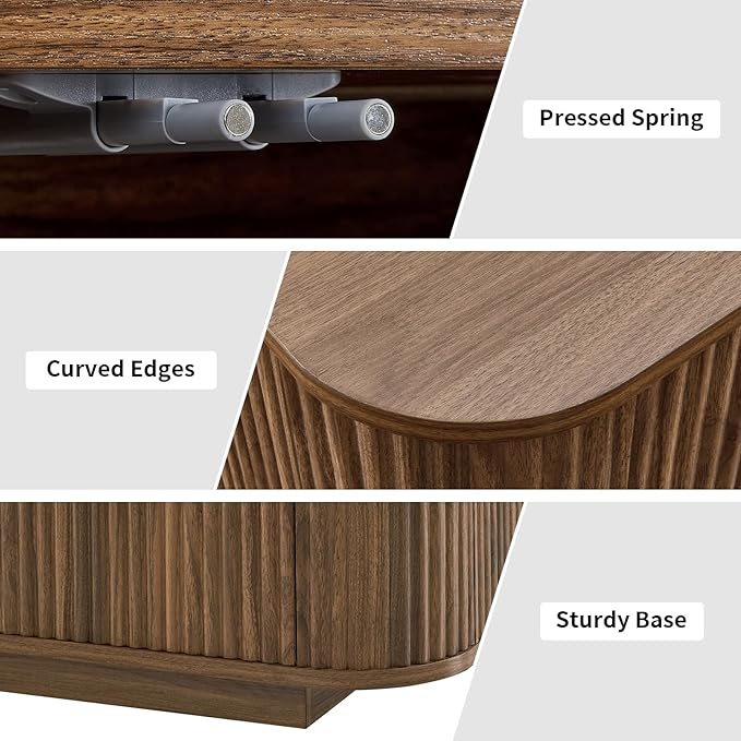 LKTART 64" Sideboard Buffet Cabinet with Storage, Wooden Fluted Storage Cabinet Sideboard Credenza with Adjustable Shelves Pressed Spring for Kitchen Living Room (Walnut)