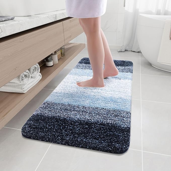 Arotive Microfiber Bathroom Rugs, Shaggy Soft and Absorbent Bath Rug, Non-Slip, Thick Plush Machine Washable Dry Bath Mats for Bathroom, Tub and Shower, 47x17, Dark Blue, Rectangular