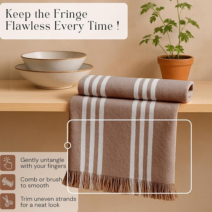 Prewashed Striped Dish Towels 12 Pack, 16x26 Inches, Quick Dry Towels for Kitchen, Durable, Reusable and Absorbent Wash Cloths Set, Washable Fabric, Heavy Duty for Daily Use - Brown