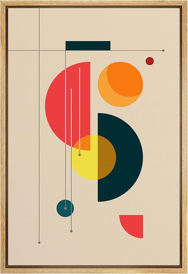 SIGNLEADER Framed Canvas Print Wall Art Semi Circle Midcentury Art Geometric Shapes Illustrations Modern Art Contemporary Fun Multicolor Ultra for Living Room, Bedroom, Office - 16"x24" Natural