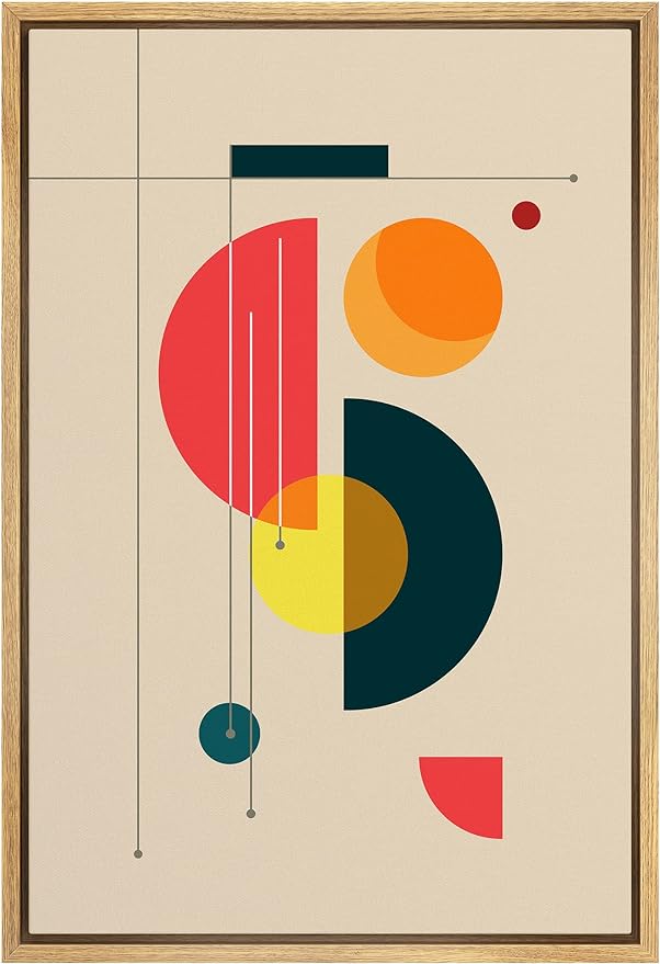 SIGNLEADER Framed Canvas Print Wall Art Semi Circle Midcentury Art Geometric Shapes Illustrations Modern Art Contemporary Fun Multicolor Ultra for Living Room, Bedroom, Office - 24"x36" Natural