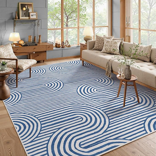 Lahome Modern Area Rugs 8x10，Blue Rugs for Living Room Machine Washable Rugs for Bedroom Geometric Abstract Accent Rug，Non Slip Soft Easy Clean Non Skid Carpet for Dining Office Dorm Alba(8'X10',Blue)