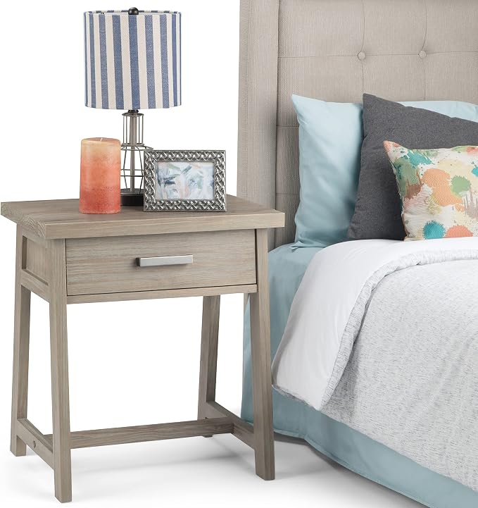 SIMPLIHOME Sawhorse SOLID WOOD 24 Inch Wide Modern Industrial Bedside Nightstand Table in Distressed Grey, For the Living Room and Bedroom