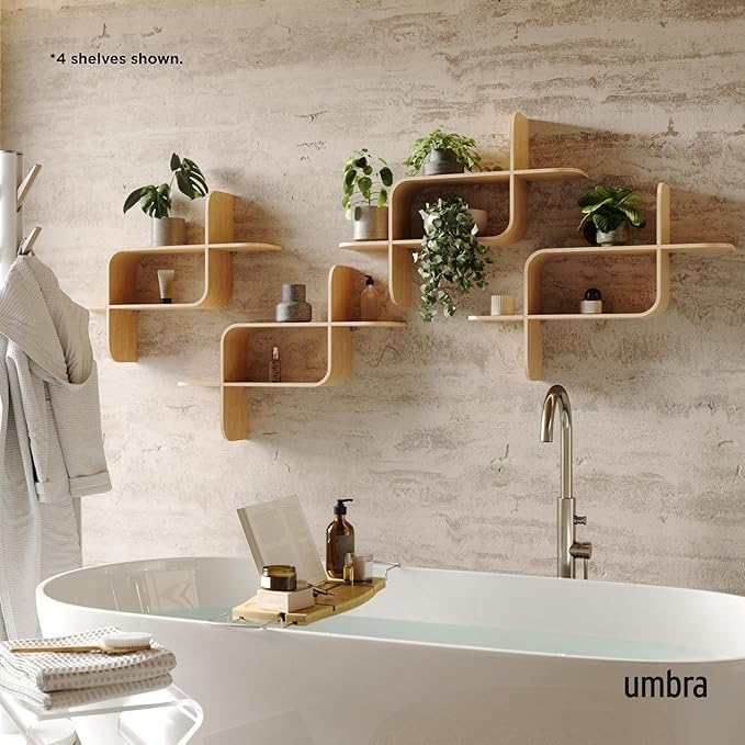 Umbra Montage Floating Wall Shelf Display Case, Made of Natural Bent Wood, Natural