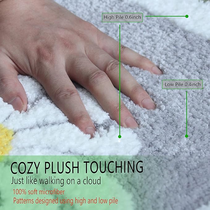 Bathroom Rugs, White Flower Fluffy Soft Superfine Fiber Rugs Non Slip Machine Wash Plush Bath Rugs for Bathroom Shower Room (20x32, Gray)