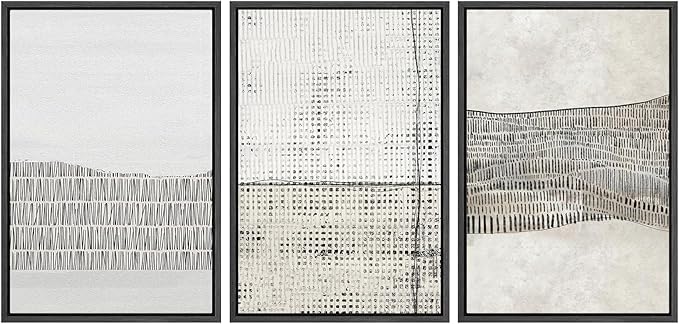 SIGNWIN Framed Canvas Print Wall Art Set Grunge Black Tan Line Art Landscape Abstract Shapes Cozy Neutral Modern Art Decorative Contemporary Minimal for Living Room, Bedroom, Office - 16"x24"x3 Black