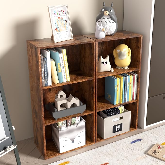 Wooden 3 Cube Storage Organizer, 3 Tier Low Bookcase Freestanding Storage Display Organizer,Versatile Cubes Shelf and Cubby Unit for Any Space