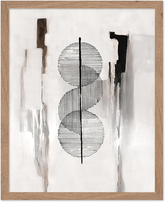 Poster Master Circle Lines Poster - Line on Ink Wash Print - Drawing Art - Geometric Art - Abstract Art - Line Art - Modern Art - Aesthetic Art - Bedroom or Living Room Decor - 11x14 Beige Framed