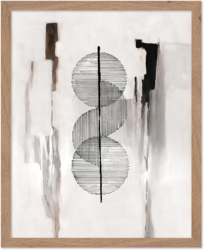 Poster Master Circle Lines Poster - Line on Ink Wash Print - Drawing Art - Geometric Art - Abstract Art - Line Art - Modern Art - Aesthetic Art - Bedroom or Living Room Decor - 8x10 Beige Framed
