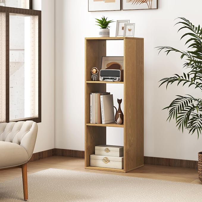 Tangkula 3-Cube Bookcase, 4-Tier Bookshelf with Open Compartments, Freestanding Cube Storage Organizer with Anti-Toppling Kits, Modern Display Shelf for Living Room, Study (2, Natural, 3-Cube)