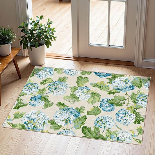 Front Door Mat Outside Entrance - 2x3 Spring Non-Slip Washable Doormat Indoor Outdoor Entrance Light Blue Green Floral Rug Small Throw Rugs for Entryway Bedroom Kitchen Front Porch Decor