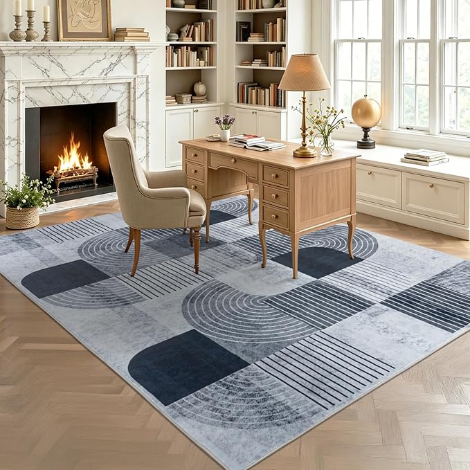 4x6 Grey Area Rugs for Bedroom Living Room - Soft Washable Modern Rug Non-Slip Geometric Gray Carpet Indoor Floor Abstract Mat for Dining Room Nursery Office Home Decor, 4 x 6 Rug
