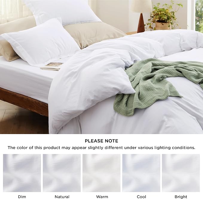 Bedsure California King Size Duvet Cover with Fitted Sheet - 4 Pieces Prewashed Cotton-Like Polyester Soft Bedding Set, Includes 1 Duvet Cover 104''x98'', 2 Pillow Shams, 1 Fitted Sheet, Bright White