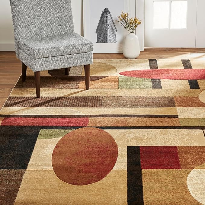 Home Dynamix Tribeca Jasmine Contemporary Geometric Area Rug, Brown/Red, 6'7"x9'10"