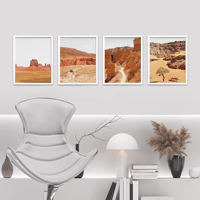 SIGNWIN Framed Arizona Texas Mountain Valley Wall Art, Set of 4 Landscape Wall Decor Prints, Nature Wilderness Wall Décor for Living Room, Bedroom - 11"x14"x 4 White