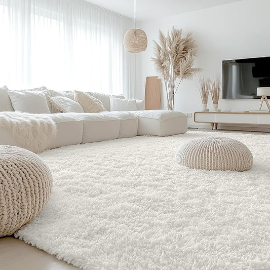 OLANLY 9x9 Machine Washable Large Area Rugs for Living Room, Bedroom, Soft Fluffy Shaggy Bedside Rug, Indoor Floor Carpet for Kids Girls and Boys, Dorms, Nursery, Home Decor Aesthetic, Ivory