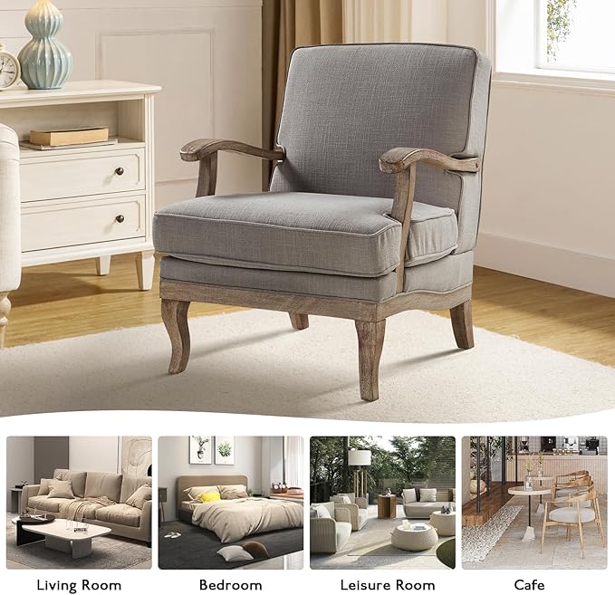 HULALA HOME Mid-Century Modern Accent Chairs Set of 2, Upholstered Lounge Arm Chair with Solid Wood Legs and Armrest, Removable Cushion Comfy Reading Armchair for Living Room, Bedroom, Balcony, Grey
