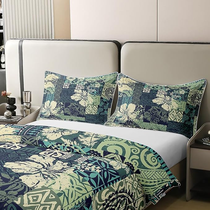 100% Natural Cotton Boho Floral Duvet Cover Twin Exotic Leaves Bedding Set Bohemian Religious Indian Comforter Cover Geometric Tribal Stamp Bedroom Decor Green Ethnic Quilt Cover for Kids Boys Girls