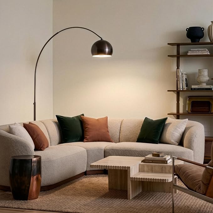 Brightech Olivia LED Floor Lamp - Tall Arc Lamp with Metal Dome Head and Marble Base for Living Room, Standing Reading Lamp with LED Bulb for Bedroom, Office - Oil Brushed Bronze