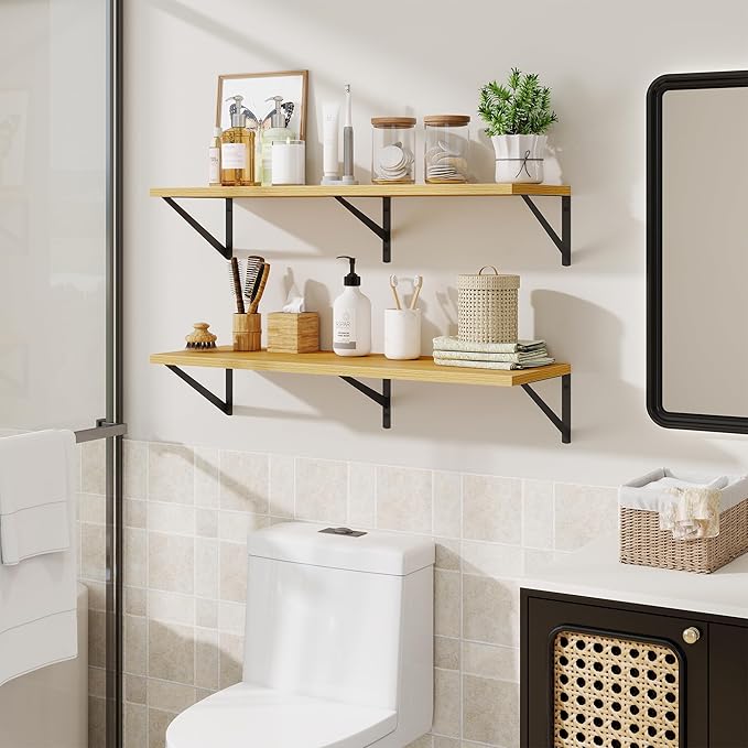 Deep Floating Shelves for Wall,36" Wx10 D Wood Wall Shelves with Metal Brackets,Hanging Storage Floating Shelf for Living Room,Bedroom,Bathroom,Office,Kitchen,Oak