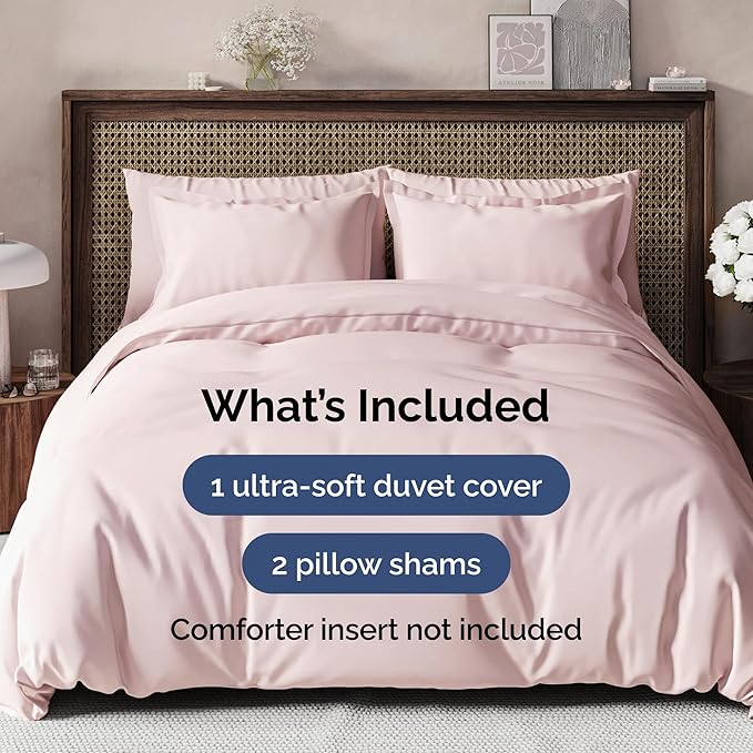 Duvet Cover Cal King Size - Extra Soft Cal King Size Duvet Cover - Lightweight & Breathable & Fade Free with Zipper Closures and Ties - 104" x 98" Inches - (Lavender Pink) Comforter Not Included