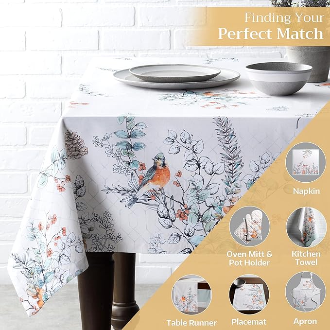 Maison d' Hermine Table Cloth Rectangle Table 100% Cotton 60 x 120 Inches Fall Tablecloth Reusable Everyday Use for Thanksgiving Christmas Decorations Dining Farmhouse Party (Whitish Shabby Chique)