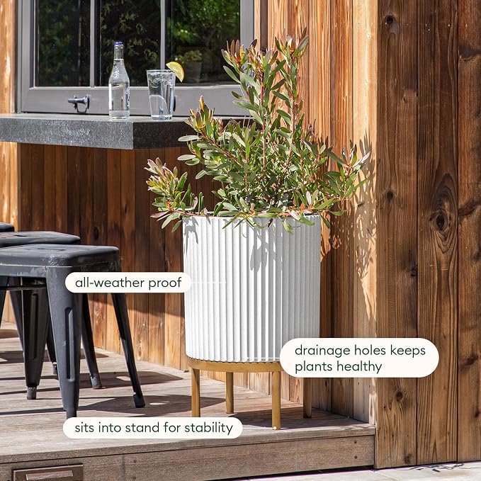 Veradek Demi 16 in. Raised with Stand Round White Plastic Planter with Brown Stand DMSTV16WBR