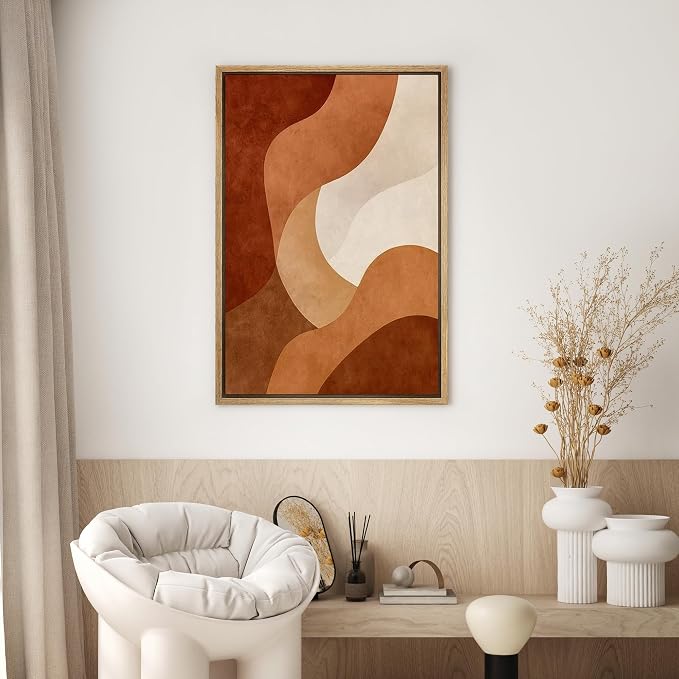 SIGNWIN Framed Canvas Print Wall Art Terracotta Abstract Shapes Modern Minimalist Geometric Decorative Multicolor Colorful Rustic for Living Room, Bedroom, Office - 16"x24" NATURAL