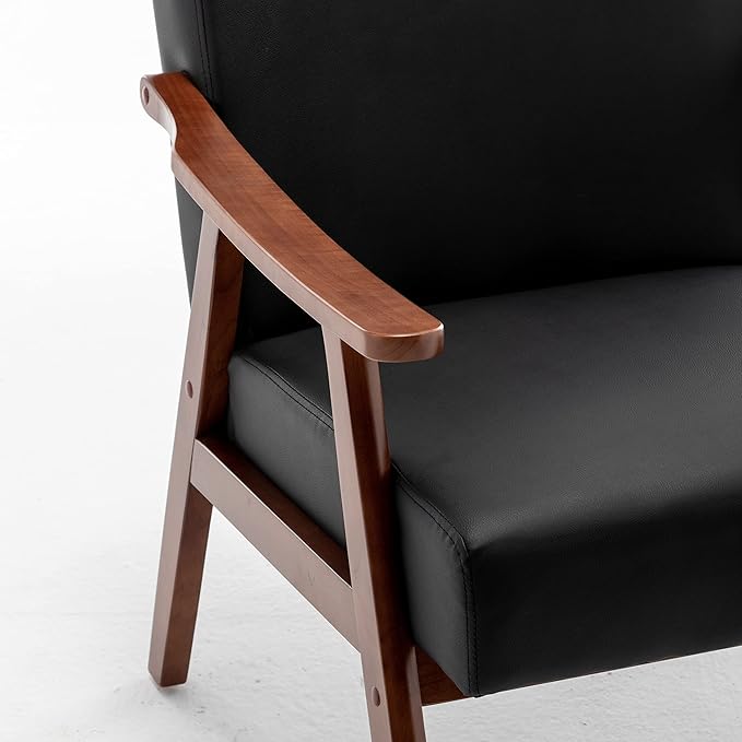 Container Furniture Direct Accent Chair with Microfiber Upholstery and Solid Wood Frame, Classic Mid-Century Modern Living Room Furniture for Extra Seating, Black PU/PVC