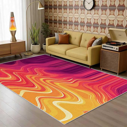 70s Rug 6x8 Vibrant Sensory Abstract Retro Pop Pattern Area Rugs for Living Room, Bedroom, 70s Home Decor Accessories Indoor Carpet, Non Slip & Machine Washable, GD0408