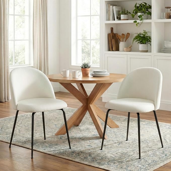 Casaphoria Dining Chairs Set of 2, Modern White and Black Upholstered Accent Chairs with Metal Legs, Ergonomic Comfy Vanity Chair for Kitchen, Living Room, and Bedroom