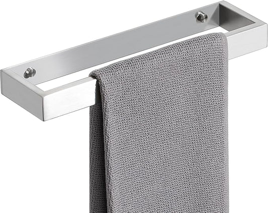 Sayayo Brushed Nickel Towel Bar for Bathroom, 12 Inch Hand Towel Holder Wall Mount, Screw or Self Adhesive Towel Ring Square SUS304 Stainless Steel, 3.2 Inch Wide