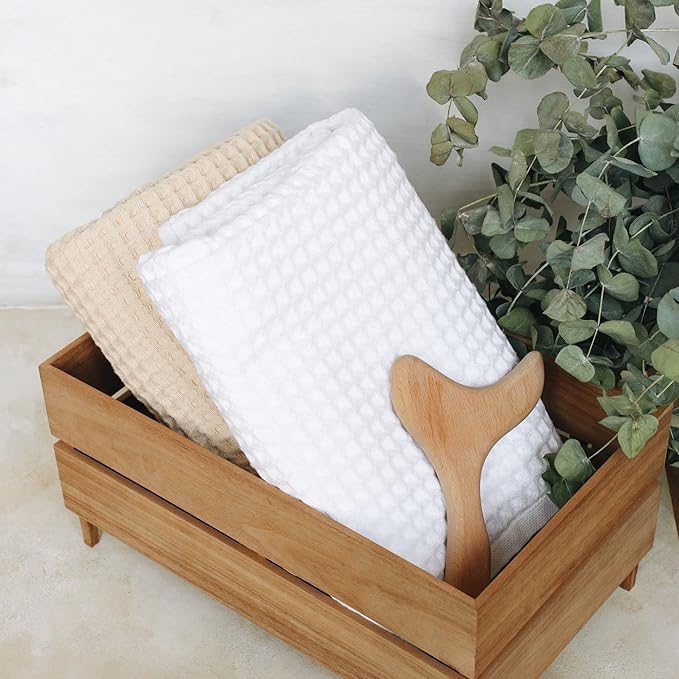 sea me at home Waffle Hand Towel – 100% Turkish Cotton, Quick-Dry, Soft and Absorbent Bathroom Towel (White)