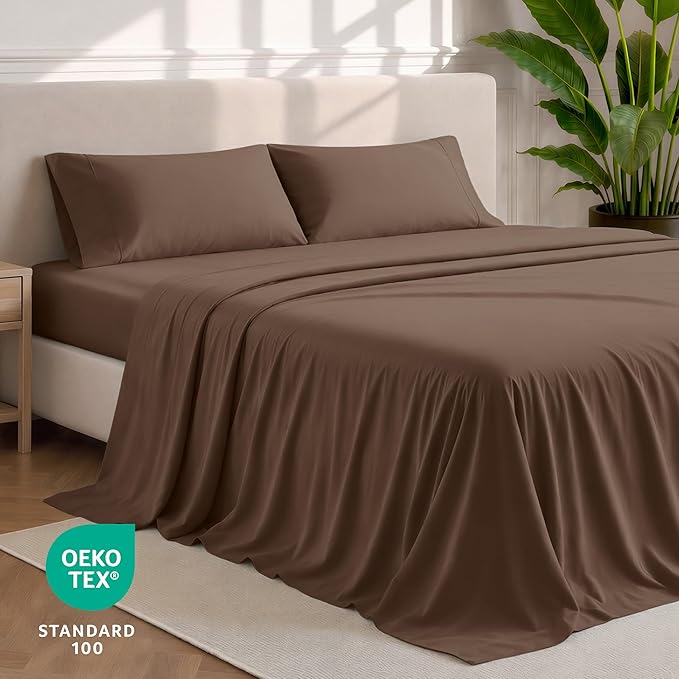 Bare Home Queen Sheet Set - 1800 Ultra-Soft Microfiber Queen Bed Sheets - Double Brushed - Deep Pockets - Easy Fit - 4 Piece Set - Bedding Sheets & Pillowcases (Queen, Cocoa)