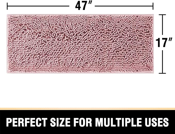 H.VERSAILTEX Bath Mat Non Slip Luxury Chenille Bathroom Runner Rug 47x17 Extra Soft Absorbent Shaggy Washable Dry Fast Plush Area Carpet Mat, Tub - Coral Pink