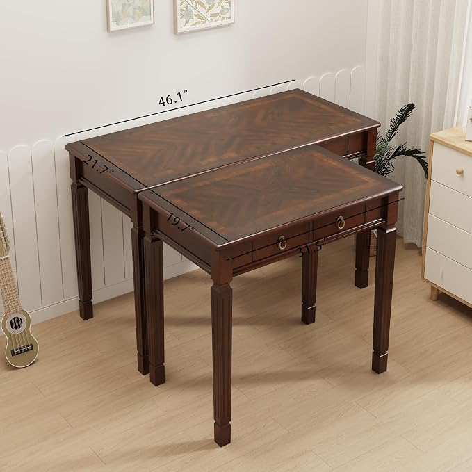 LEEMTORIG Vintage Solid Wood Writing Desk with 2 Drawers, 46.1" W Large Secretary Desk, Cherry Wood Writing Table for Home Office, Traditional French Provincial Mahogany Desk, Cherry Walnut BSZ-D1258
