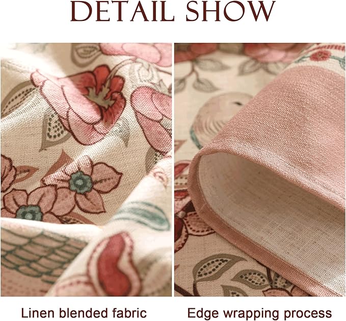 patdrea Designer Pink Linen Table Cloth for Rectangle Table,Vintage Floral with Birds Pattern Decorative Tablcloth,French Table Cover for Kitchen Dining,Thanksgiving,Christmas,67"x118"-Kulom a