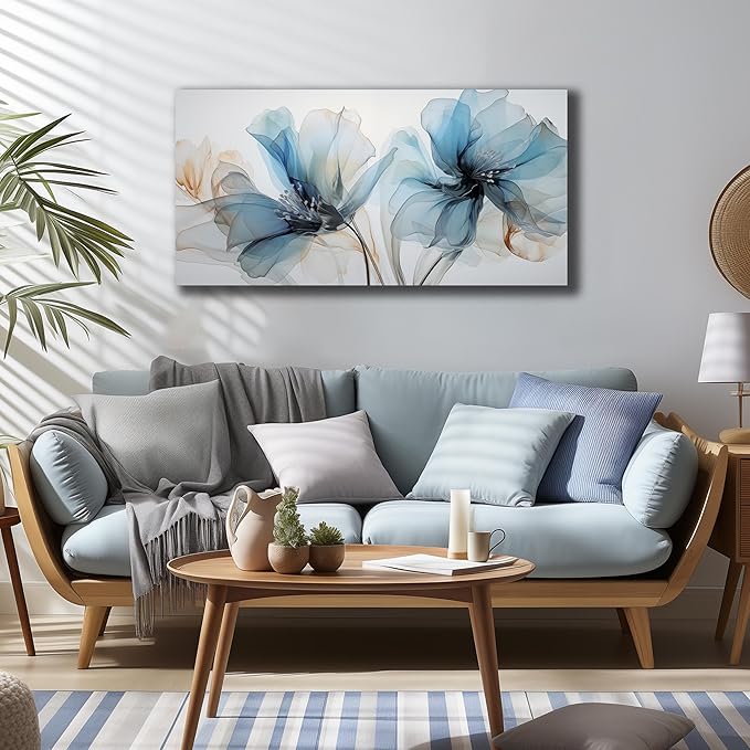 LAOTOART Flower Pictures Wall Decor For Bedroom Blue Canvas Wall Art For Office Women Modern Canvas Wall Art For Living Room Size 20 x 40 Inch