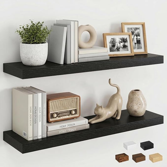 Dreamland Floating Shelves for Wall, 27.5 Inch Long Shelves, Wall Decor for Bedroom, Kitchen, Living Room & Book Storage, Mounted Floating Shelf with Invisible Brackets, Set of 2, Black