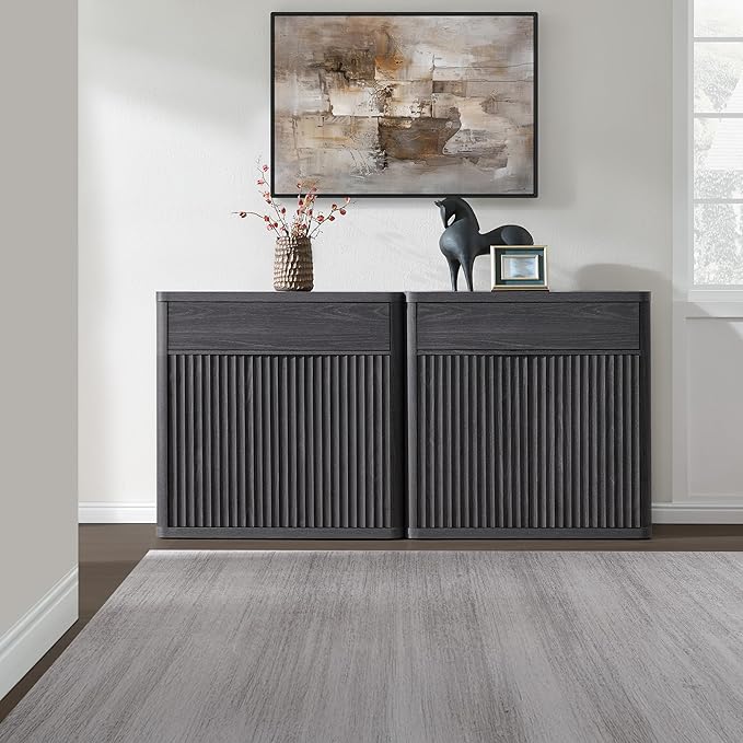 SICOTAS Buffet Cabinet with Storage - Accent Fluted Storage Cabinet with 4 Doors & 2 Drawers Sideboard Credenza Buffet Table Console Cabinets for Living Room Kitchen Dining Room Entryway Office