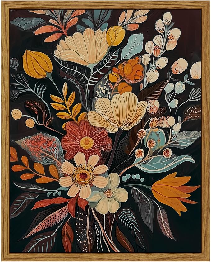 InSimSea Vintage Floral Framed Wall Art,Classic Retro Canvas Art, Colorful Botanical Decor for Living Room, Bedroom, Bathroom, Kitchen8x10in