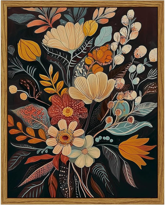 InSimSea Vintage Floral Framed Wall Art,Classic Retro Canvas Art, Colorful Botanical Decor for Living Room, Bedroom, Bathroom, Kitchen8x10in