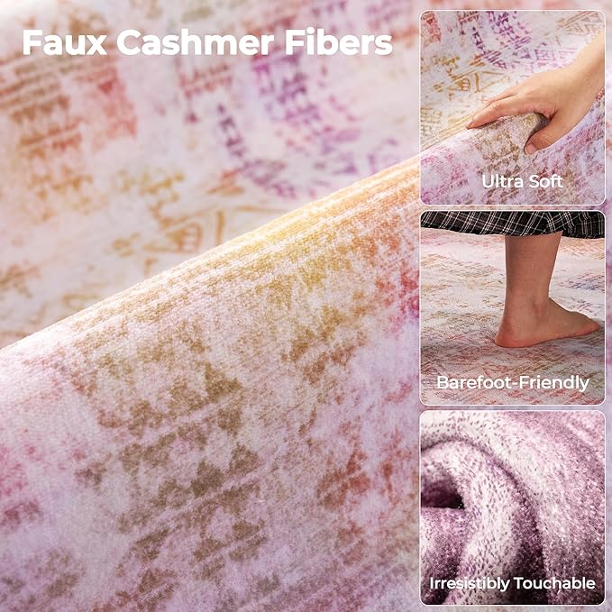 Kokia Abstract Area Rugs Living Room Washable Low Pile 4x6 Non-Slip Indoor Decor Pink Orange Carpet Foldable Stain Resistant Ombre Rugs Bedroom Dining Room, Oslo Liora