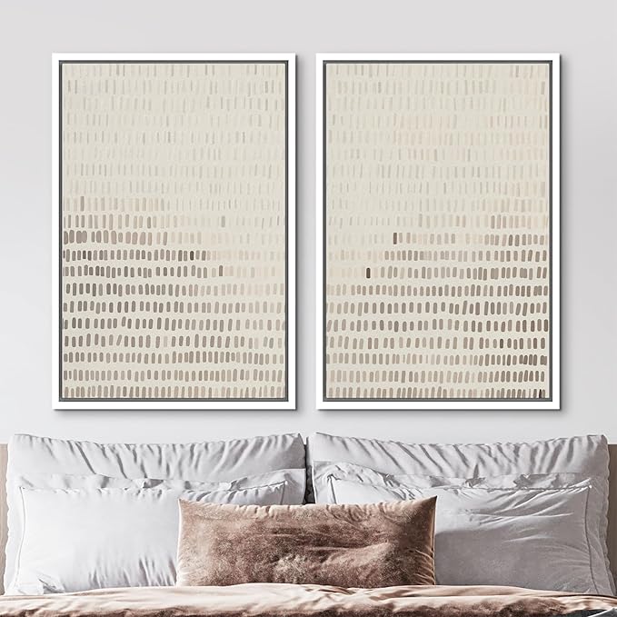MUDECOR Framed Canvas Print Wall Art Neutral Abstract Dot Illustrations Modern Art Decorative Bohemian Colorful Chic for Living Room, Bedroom, Office - 24"x36"x2 White