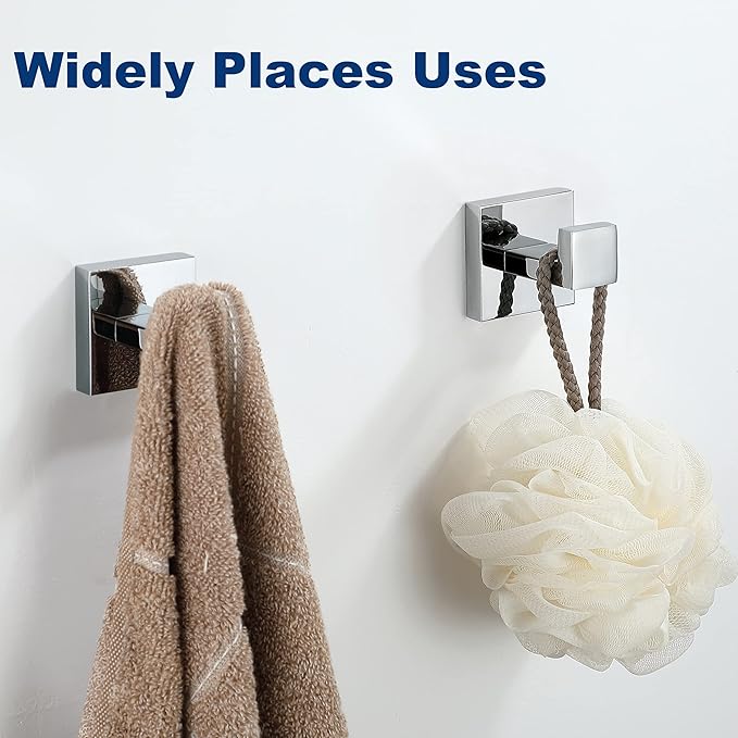 Towel Hooks For Bathrooms, Chrome Polished Towel Hook For Kitchen Bathroom, SUS304 Stainless Steel Coat Hook, Square Heavy Duty Robe Hooks For Hanging Towels,Coats,Sponges,Wall Mount, 8 Pack