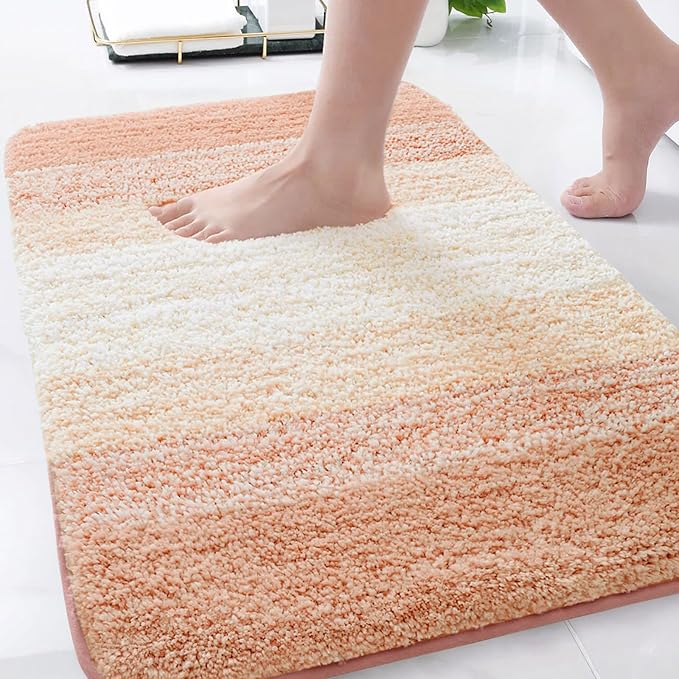Arotive Microfiber Bathroom Rugs, Shaggy Soft and Absorbent Bath Rug, Non-Slip, Thick Plush Machine Washable Dry Bath Mats for Bathroom, Tub and Shower, 34x21, Peach, Rectangular